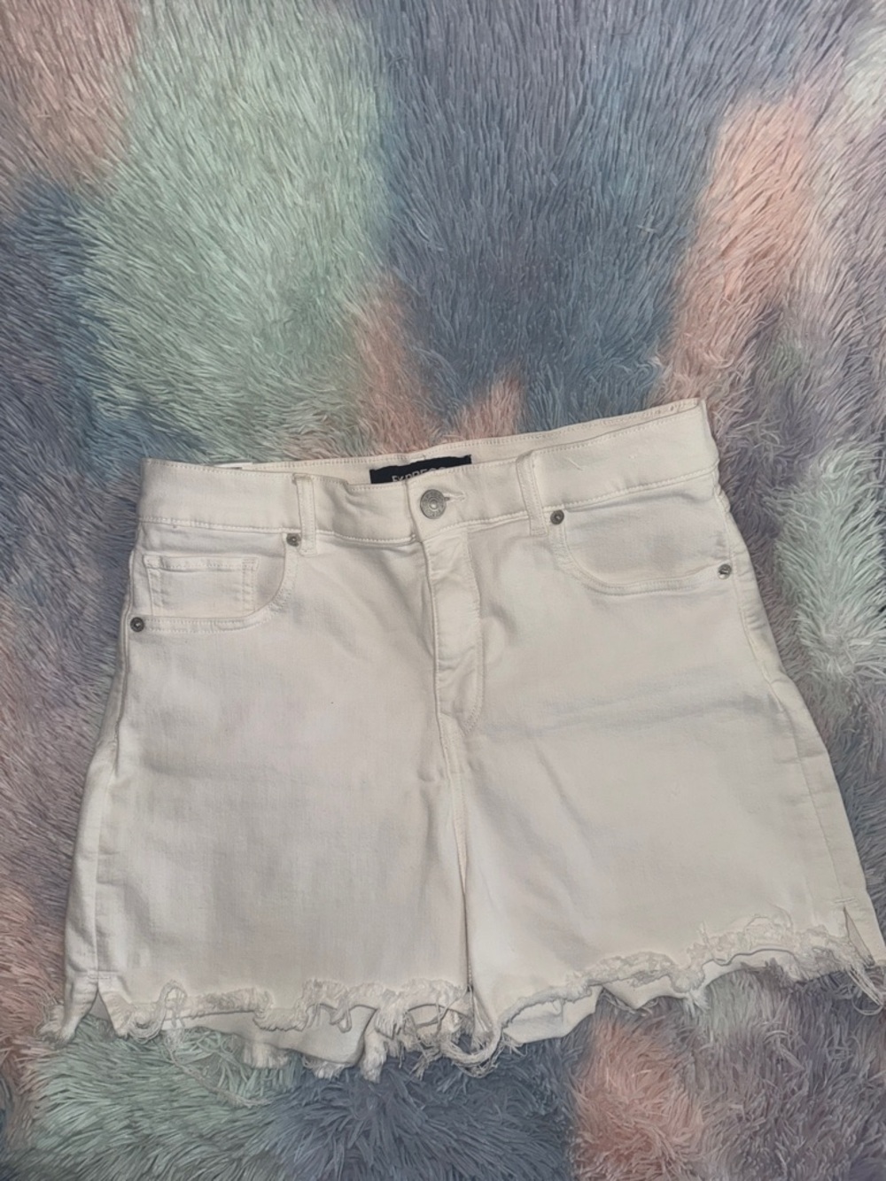 Express White Frayed high rise Denim Shorts